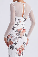 Laden Sie das Bild in den Galerie-Viewer, Schwarzes Blumen-Illusionshals-Meerjungfrauen-Langarm-Festkleid