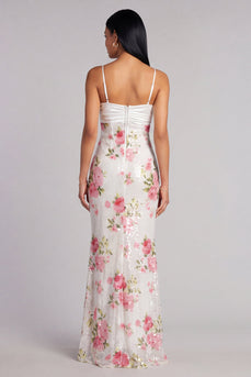 Elfenbein Florale Spaghettiträger Pailletten Meerjungfrauen Abendkleid