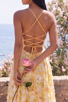Laden Sie das Bild in den Galerie-Viewer, Gelbes A-Linie Maxi-Blumenkleid