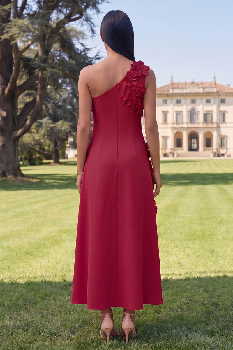 Laden Sie das Bild in den Galerie-Viewer, Gelbes einschulteriges A-Linien-Midi-Blumenkleid
