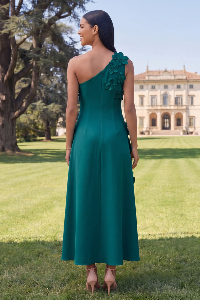 Laden Sie das Bild in den Galerie-Viewer, Gelbes einschulteriges A-Linien-Midi-Blumenkleid