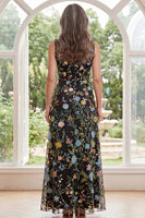 Laden Sie das Bild in den Galerie-Viewer, Schwarzes Tüll-A-Linien-V-Ausschnitt mit langer Mutter-der-Braut-Kleid mit Schlitz