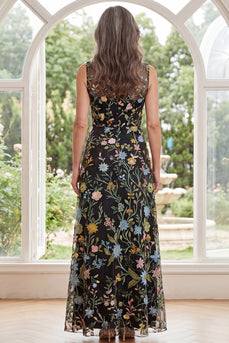 Schwarzes Tüll-A-Linien-V-Ausschnitt mit langer Mutter-der-Braut-Kleid mit Schlitz