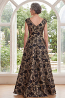 Laden Sie das Bild in den Galerie-Viewer, Jacquard Schwarzes A-Linien V-Ausschnitt mit langer Mutter der Braut Kleid mit Schlitz