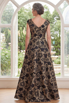 Jacquard Schwarzes A-Linien V-Ausschnitt mit langer Mutter der Braut Kleid mit Schlitz