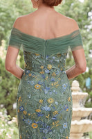 Laden Sie das Bild in den Galerie-Viewer, Meerjungfrauengrün schulterbesticktes, gesticktes langes Mutter-der-Braut-Kleid