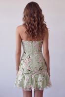 Laden Sie das Bild in den Galerie-Viewer, Trägerloses Salbeigrünes Bodycon Besticktes Kurzes Abendkleid mit Rüschen