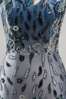 Laden Sie das Bild in den Galerie-Viewer, Glitzerndes Marineblaues Einschulter Bodycon Pailletten Blumen Kurzes Abendkleid