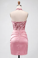 Laden Sie das Bild in den Galerie-Viewer, Bodycon pinkes, trägerloses, gerafftes Pailletten-Homecoming-Kleid