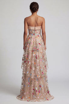 Off-the-shoulder High-Low Champagner A-Linie Tüll Blumenkleid Mutter der Braut