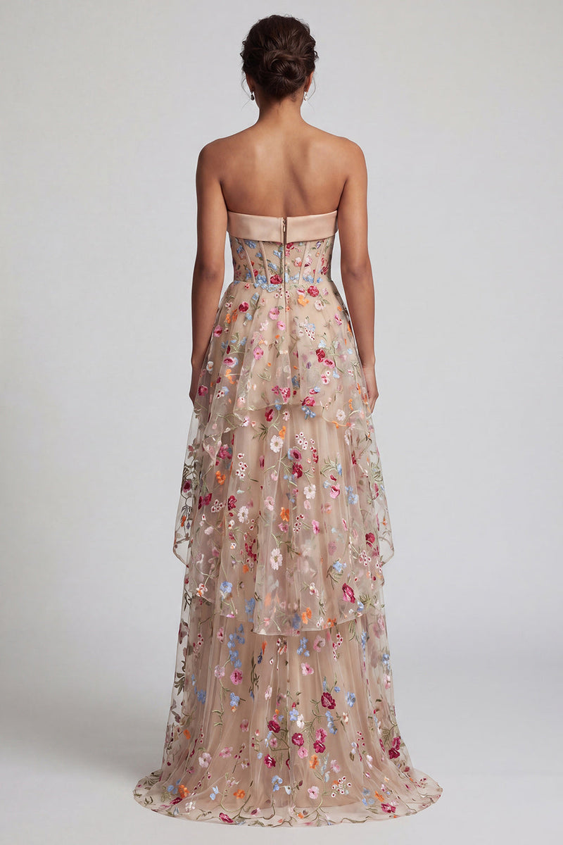 Laden Sie das Bild in den Galerie-Viewer, Off-the-shoulder High-Low Champagner A-Linie Tüll Blumenkleid Mutter der Braut