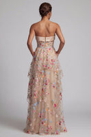 Laden Sie das Bild in den Galerie-Viewer, Off-the-shoulder Champagner-A-Linie Tüll-Korsett, florales Mutter-der-Braut-Kleid