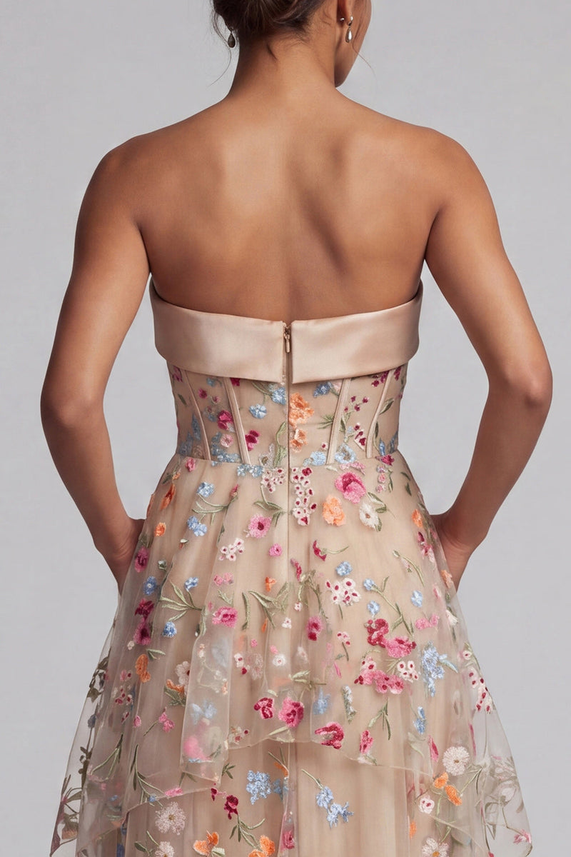 Laden Sie das Bild in den Galerie-Viewer, Off-the-shoulder Champagner-A-Linie Tüll-Korsett, florales Mutter-der-Braut-Kleid