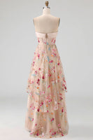 Laden Sie das Bild in den Galerie-Viewer, Sweetheart Champagner A-Linie Korsett Tüll hoch-niedrig Blumenkleid Mutter der Braut