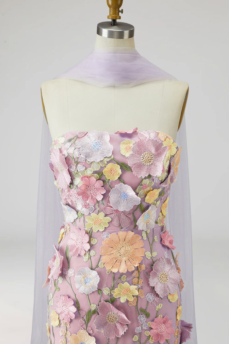 Laden Sie das Bild in den Galerie-Viewer, Hellviolette Florale Meerjungfrau Trägerloses Langes Mutter der Braut Kleid mit Schlitz