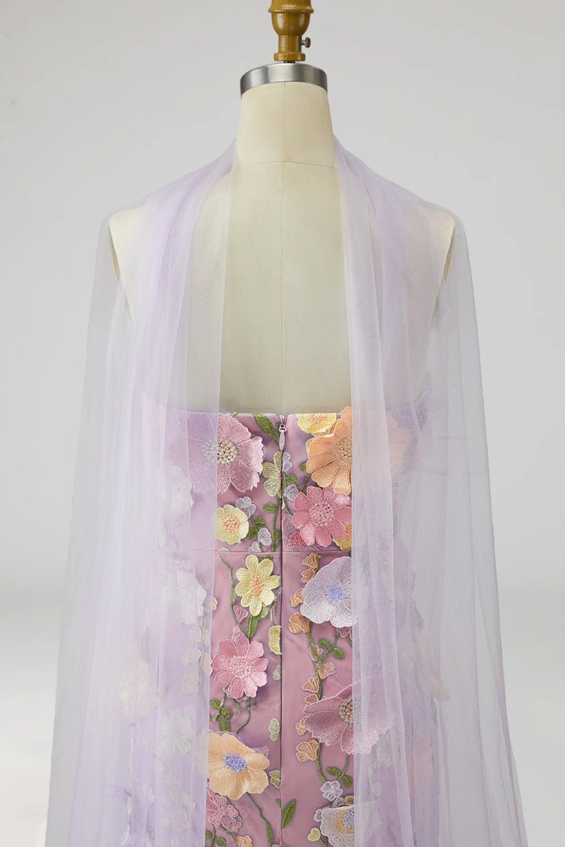 Laden Sie das Bild in den Galerie-Viewer, Hellviolette Florale Meerjungfrau Trägerloses Langes Mutter der Braut Kleid mit Schlitz