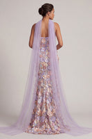 Laden Sie das Bild in den Galerie-Viewer, Hellviolette, florale Meerjungfrau, trägerloses, langes Mutter-der-Braut-Kleid mit Schlitz