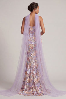 Hellviolette, florale Meerjungfrau, trägerloses, langes Mutter-der-Braut-Kleid mit Schlitz