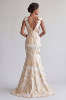 Laden Sie das Bild in den Galerie-Viewer, Glitzerndes Champagner-Langblumiges Meerjungfrauen-Kleid Mutter der Braut mit Schleifen