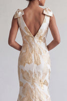 Laden Sie das Bild in den Galerie-Viewer, Glitzerndes Champagner-Langblumiges Meerjungfrauen-Kleid Mutter der Braut mit Schleifen