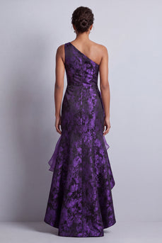 Dunkelviolette, hoch niedrige Meerjungfrauen-Mutter-der-Braut-Kleid mit Rüschen
