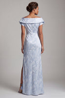Laden Sie das Bild in den Galerie-Viewer, Meerjungfrauen-Himmelblau Blumen Langes, Mutter-der-Braut-Kleid mit Schlitz