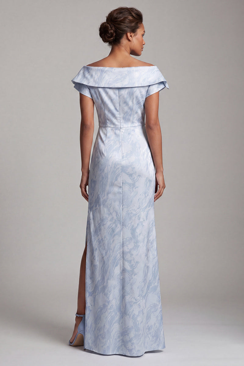 Laden Sie das Bild in den Galerie-Viewer, Meerjungfrauen-Himmelblau Blumen Langes, Mutter-der-Braut-Kleid mit Schlitz