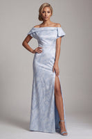 Laden Sie das Bild in den Galerie-Viewer, Meerjungfrauen-Himmelblau Blumen Langes, Mutter-der-Braut-Kleid mit Schlitz