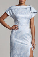 Laden Sie das Bild in den Galerie-Viewer, Meerjungfrauen-Himmelblau Blumen Langes, Mutter-der-Braut-Kleid mit Schlitz