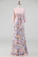 Laden Sie das Bild in den Galerie-Viewer, Bootsausschnitt Blush Langes Meerjungfrauen Blumenkleid Mutter der Braut mit Taschen