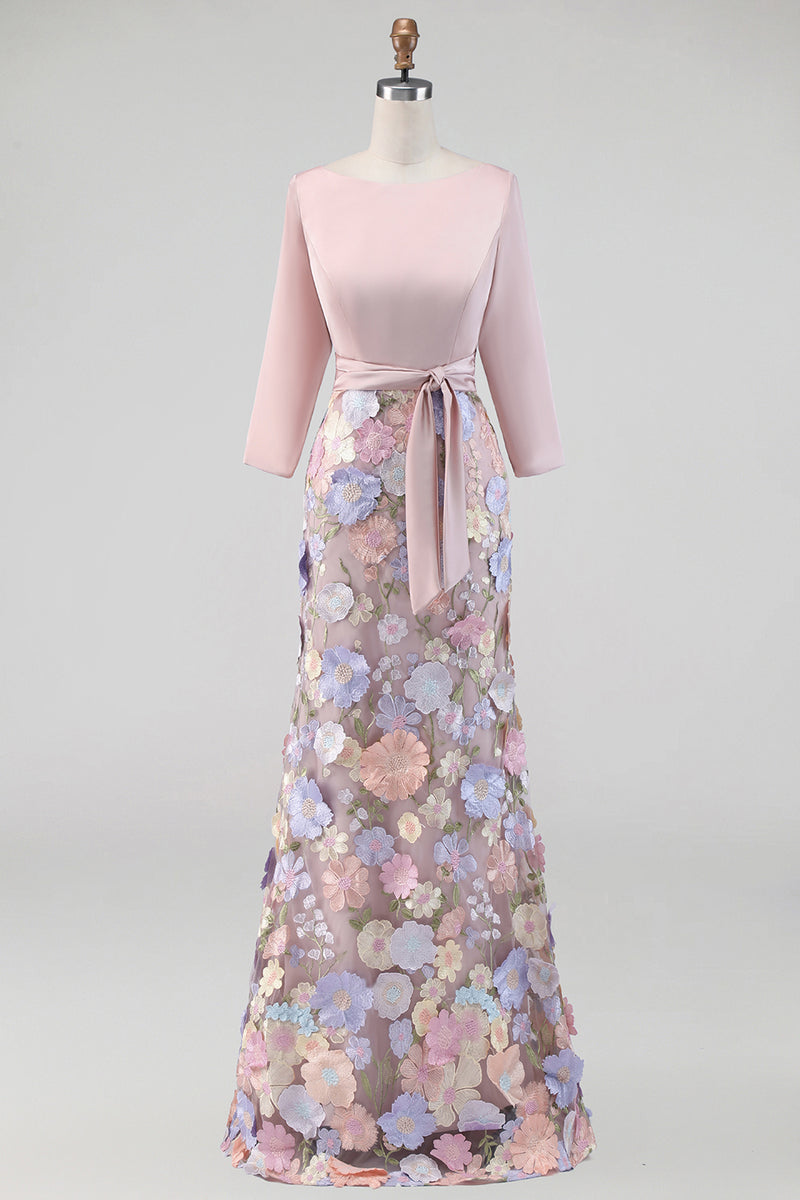 Laden Sie das Bild in den Galerie-Viewer, Bootsausschnitt Blush Langes Meerjungfrauen Blumenkleid Mutter der Braut mit Taschen