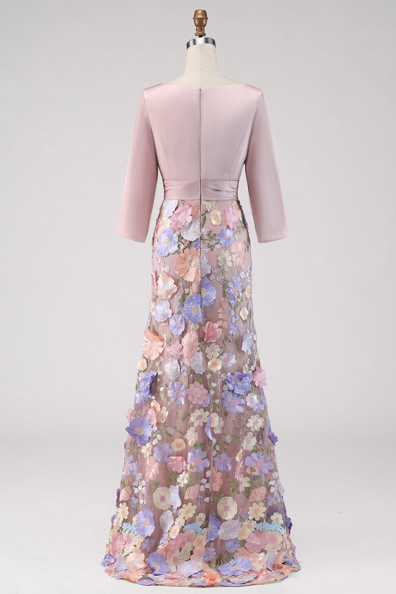 Laden Sie das Bild in den Galerie-Viewer, Bootsausschnitt Blush Langes Meerjungfrauen Blumenkleid Mutter der Braut mit Taschen