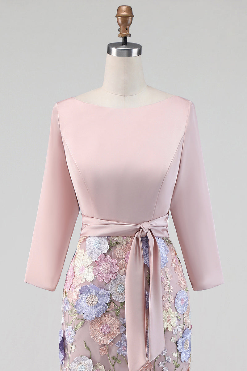 Laden Sie das Bild in den Galerie-Viewer, Bootsausschnitt Blush Langes Meerjungfrauen Blumenkleid Mutter der Braut mit Taschen