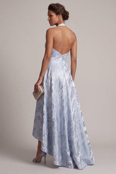 Halter Rückenfrei A Line Himmelblau Blumen hoch Niedrig Mutter der Braut Kleid