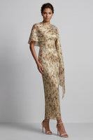 Laden Sie das Bild in den Galerie-Viewer, Champagnerperlen-Scheide lange Blumenkleid der Mutter der Braut mit Umhang