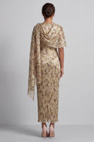 Laden Sie das Bild in den Galerie-Viewer, Champagnerperlen-Scheide lange Blumenkleid der Mutter der Braut mit Umhang