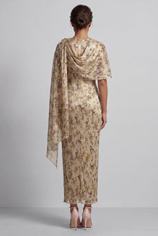 Champagnerperlen-Scheide lange Blumenkleid der Mutter der Braut mit Umhang