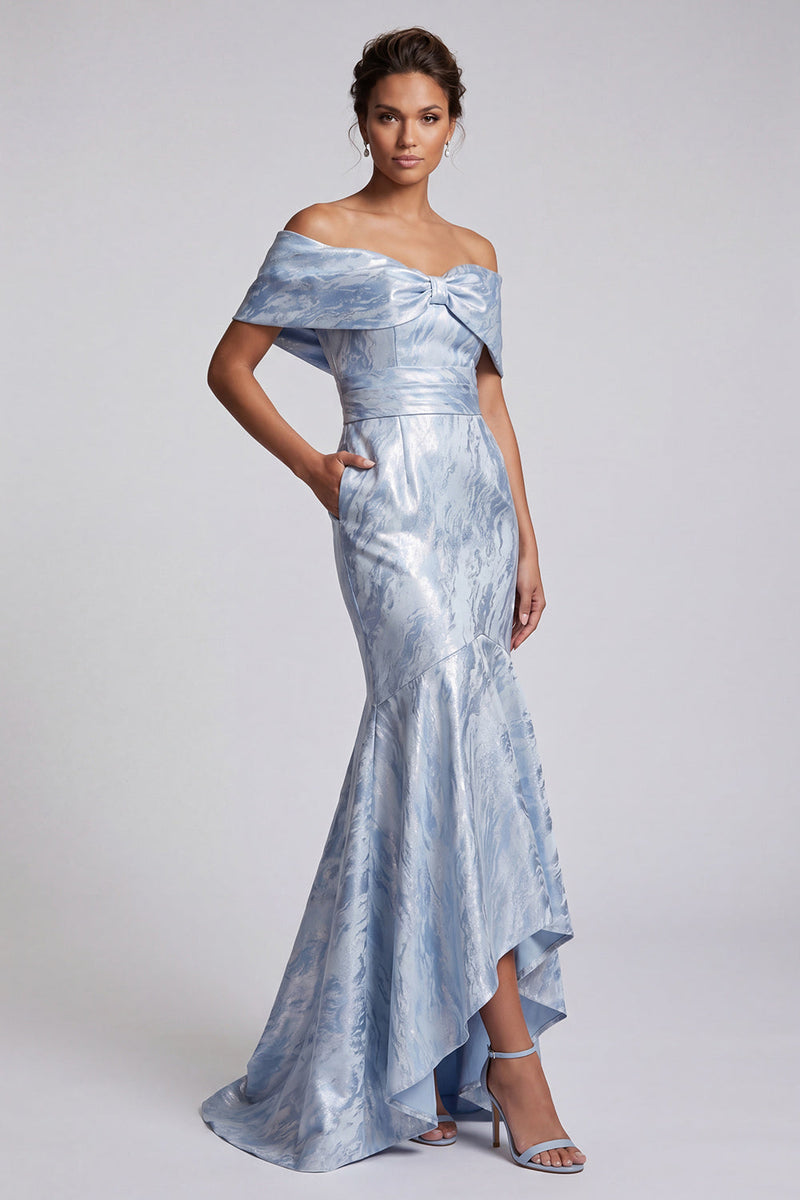 Laden Sie das Bild in den Galerie-Viewer, Himmelblaues Meerjungfrauen-Blumenkleid Lange Mutter der Braut mit Taschen