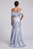 Laden Sie das Bild in den Galerie-Viewer, Himmelblaues Meerjungfrauen-Blumenkleid Lange Mutter der Braut mit Taschen