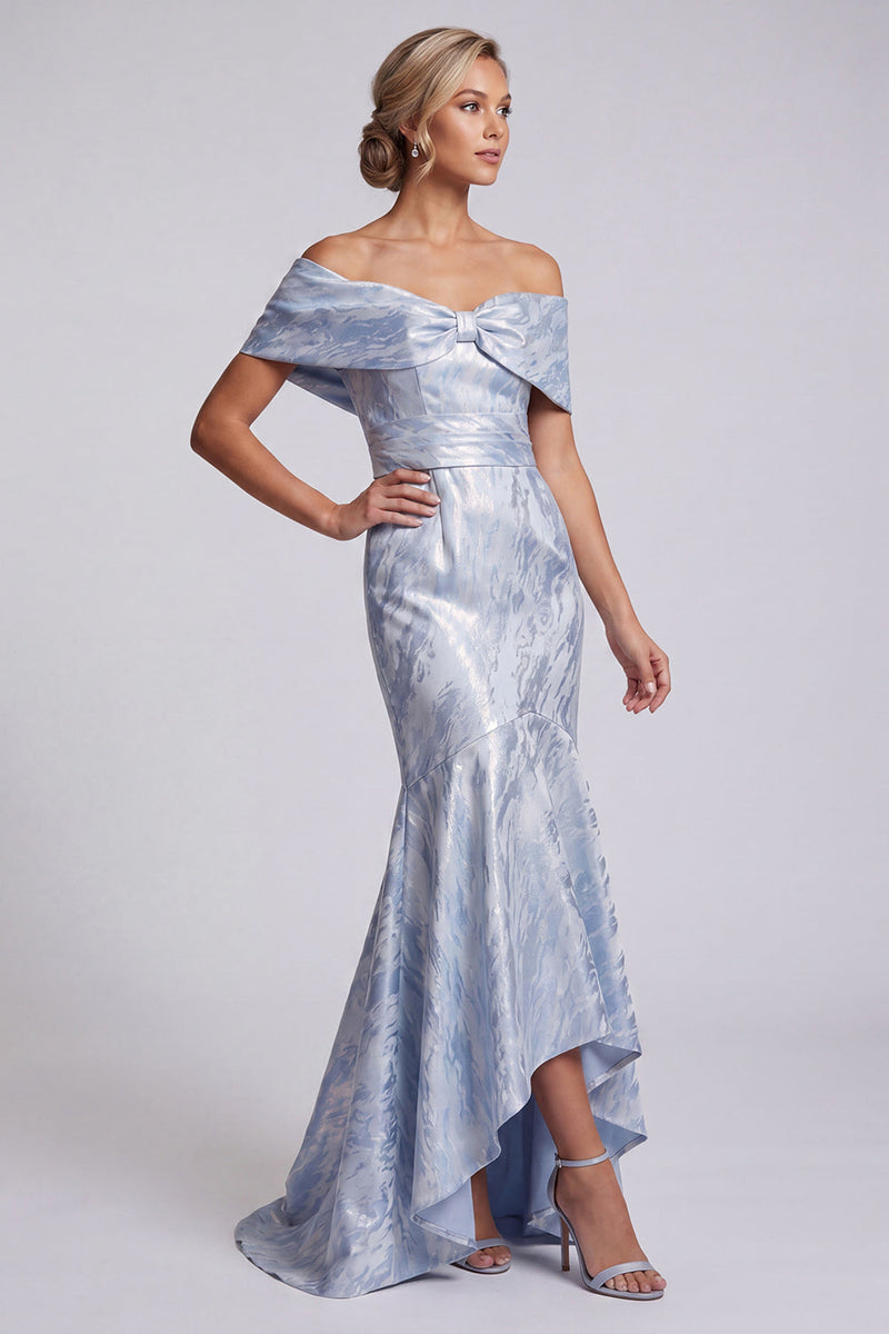 Laden Sie das Bild in den Galerie-Viewer, Himmelblaues Meerjungfrauen-Blumenkleid Lange Mutter der Braut mit Taschen
