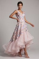 Laden Sie das Bild in den Galerie-Viewer, Ein Linien-Roush-Kleid mit hohem Blush und Blume mit V-Ausschnitt und Rüschen