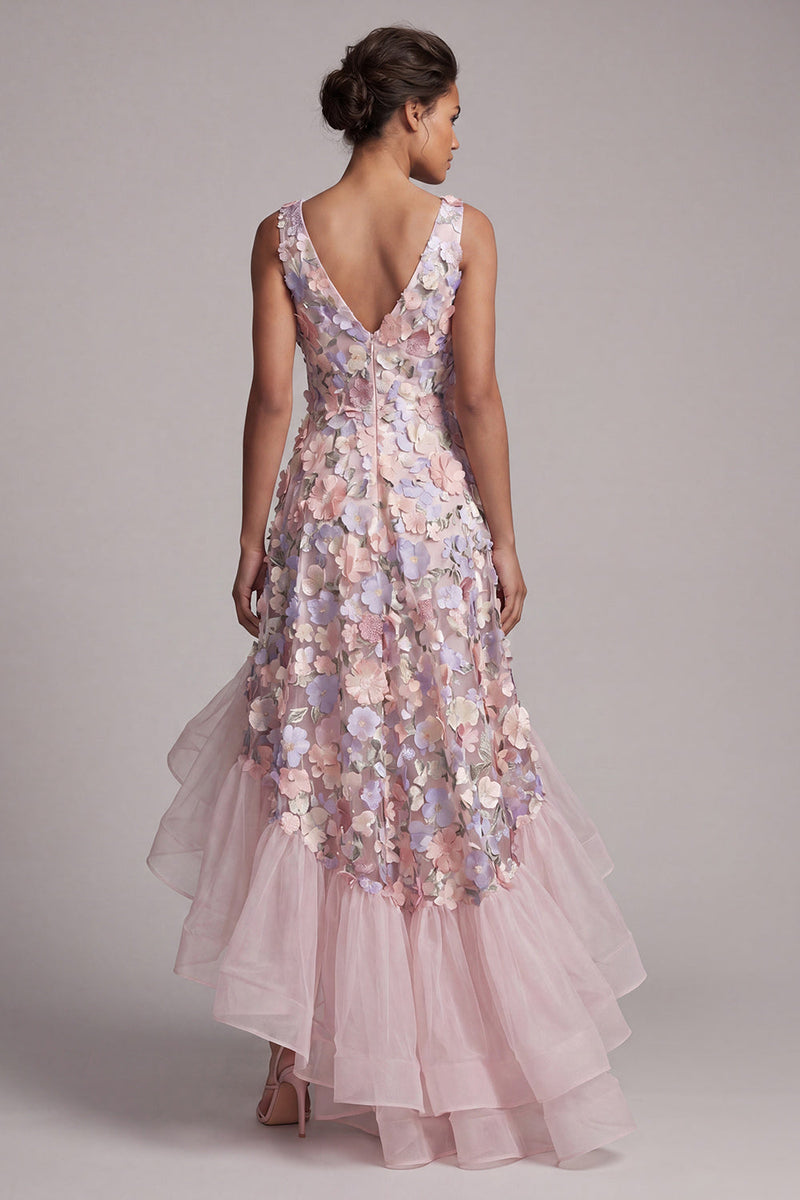 Laden Sie das Bild in den Galerie-Viewer, Ein Linien-Roush-Kleid mit hohem Blush und Blume mit V-Ausschnitt und Rüschen