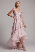 Laden Sie das Bild in den Galerie-Viewer, Ein Linien-Roush-Kleid mit hohem Blush und Blume mit V-Ausschnitt und Rüschen