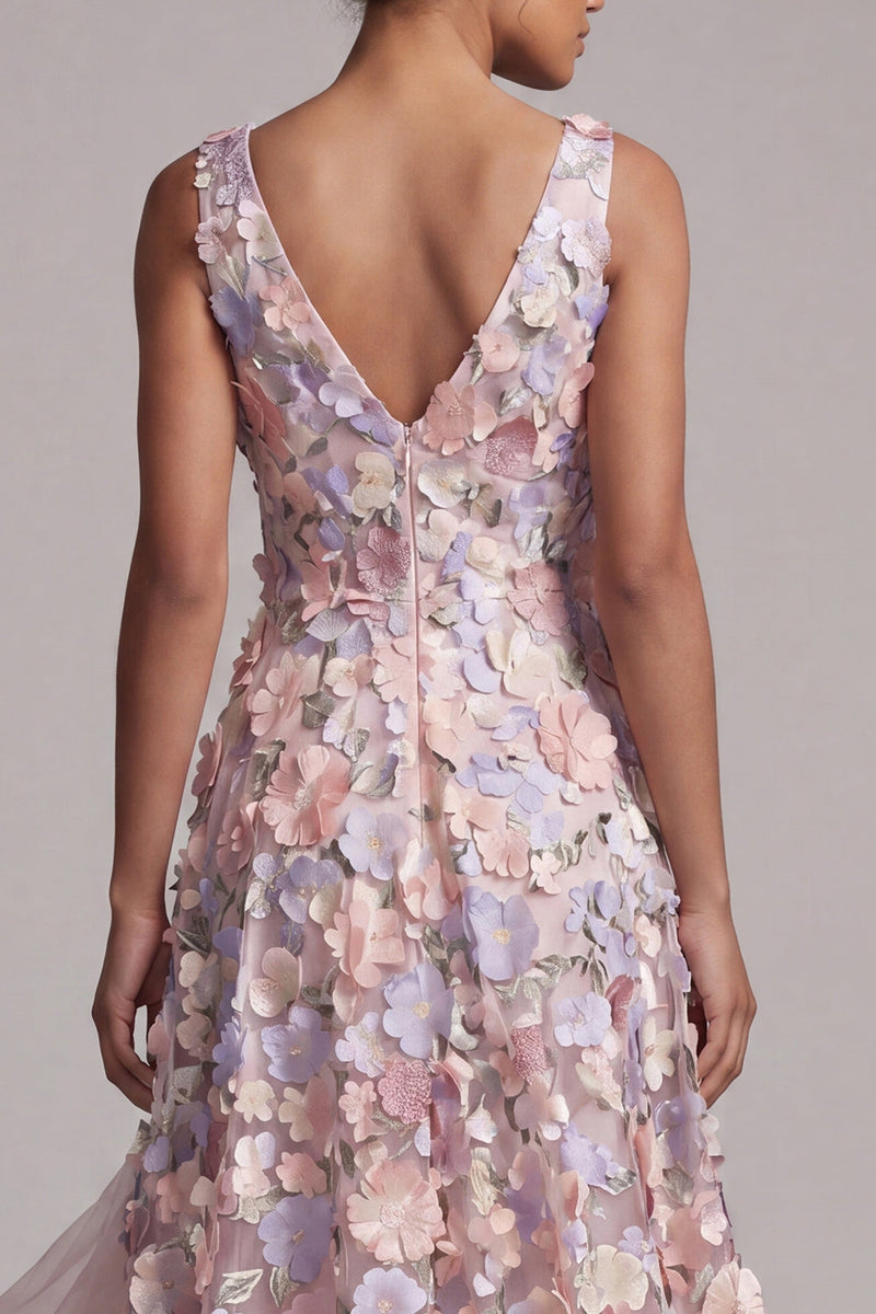 Laden Sie das Bild in den Galerie-Viewer, Ein Linien-Roush-Kleid mit hohem Blush und Blume mit V-Ausschnitt und Rüschen