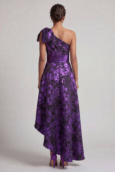 Eine Schulter Dunkelviolett hoch niedrig Eine Linie Mutter der Braut Kleid