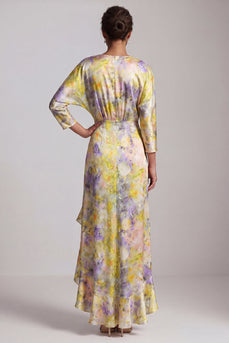 V-Ausschnitt gelb rüschend, hoch, tiefes Mutter-der-Braut-Kleid