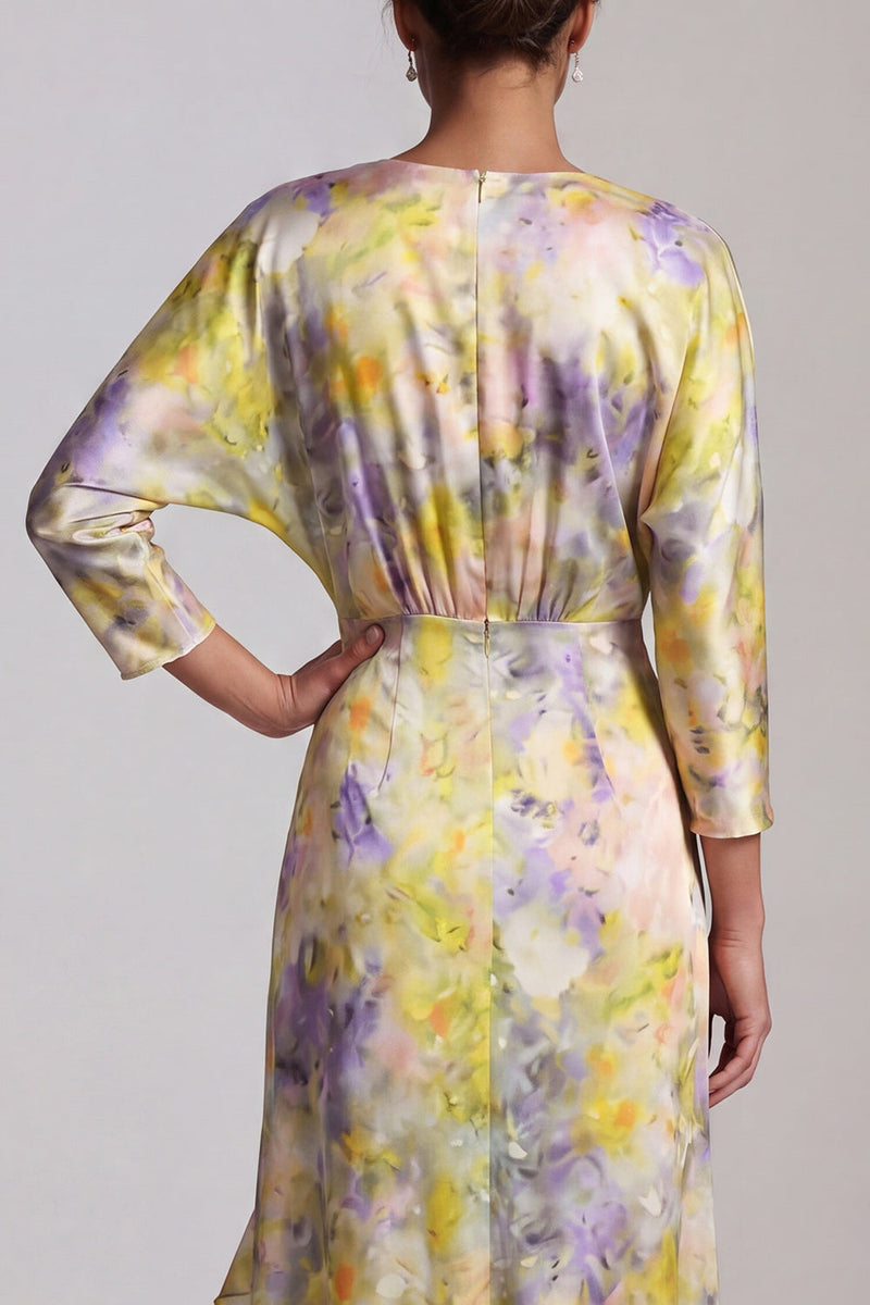 Laden Sie das Bild in den Galerie-Viewer, V-Ausschnitt gelb rüschend, hoch, tiefes Mutter-der-Braut-Kleid