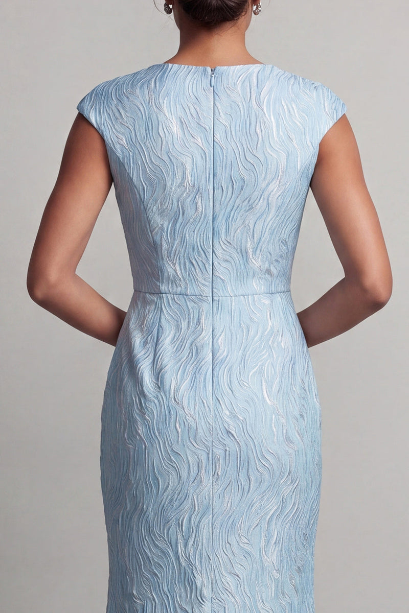 Laden Sie das Bild in den Galerie-Viewer, Blauer Meerjungfrauen-Kappenärmel Mutter-der-Braut-Kleid mit Schlitz