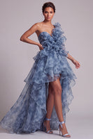 Laden Sie das Bild in den Galerie-Viewer, Eine Schulter Staubig blaues A-Linie mit Rüschen Mutter der Braut Kleid