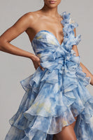 Laden Sie das Bild in den Galerie-Viewer, Eine Schulter staubig blau Eine Linie mit Rüschen Mutter der Braut Kleid
